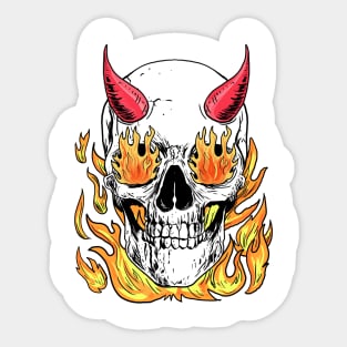 Horned-Skull in flames Sticker